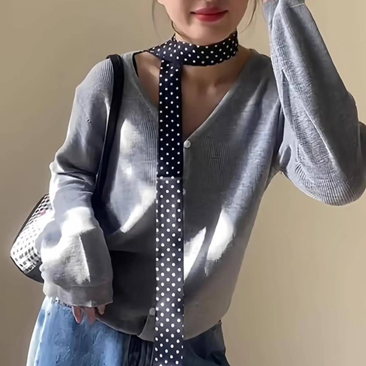 Women Narrow Long Scarf Polka Dot Tie Bag Ribbon Headband Choker Streamer Lady Accessories