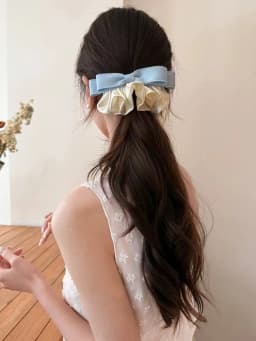 1pc sweet lace satin pleated bow hair clip, French elegant and versatile spring clip, fashion new contrast design spring clip