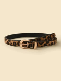 Retro Boho Style Leopard Print Thin PU Belt - Slim Fit Decorative Belt for Women Daily & Party