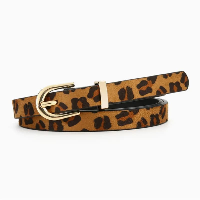 Retro Boho Style Leopard Print Thin PU Belt - Slim Fit Decorative Belt for Women Daily & Party