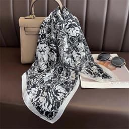 70cm Floral Printed Square Scarf - Lightweight Silk Fashion Accessory For Women, Elegant Neck Head Wrap Shaw