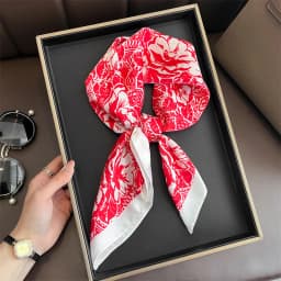 70cm Floral Printed Square Scarf - Lightweight Silk Fashion Accessory For Women, Elegant Neck Head Wrap Shaw