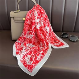 70cm Floral Printed Square Scarf - Lightweight Silk Fashion Accessory For Women, Elegant Neck Head Wrap Shaw