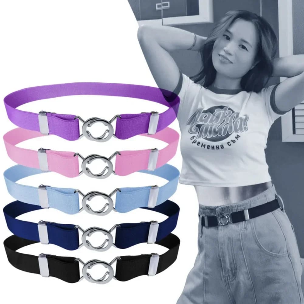 Women's Adjustable Elastic Stretch Belt with Metal Buckle 1 inch Wide Web Belt Waist Belts for Jeans Pants Dress Casual Belts