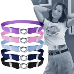 Women's Adjustable Elastic Stretch Belt with Metal Buckle 1 inch Wide Web Belt Waist Belts for Jeans Pants Dress Casual Belts