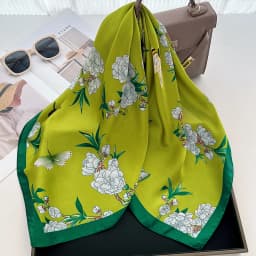 Imitation Silk Scarf For Women Green Square Scarf Bandanna Spring/Summer Luxury Headband Hair Scarf Soft Stain Neckerchief