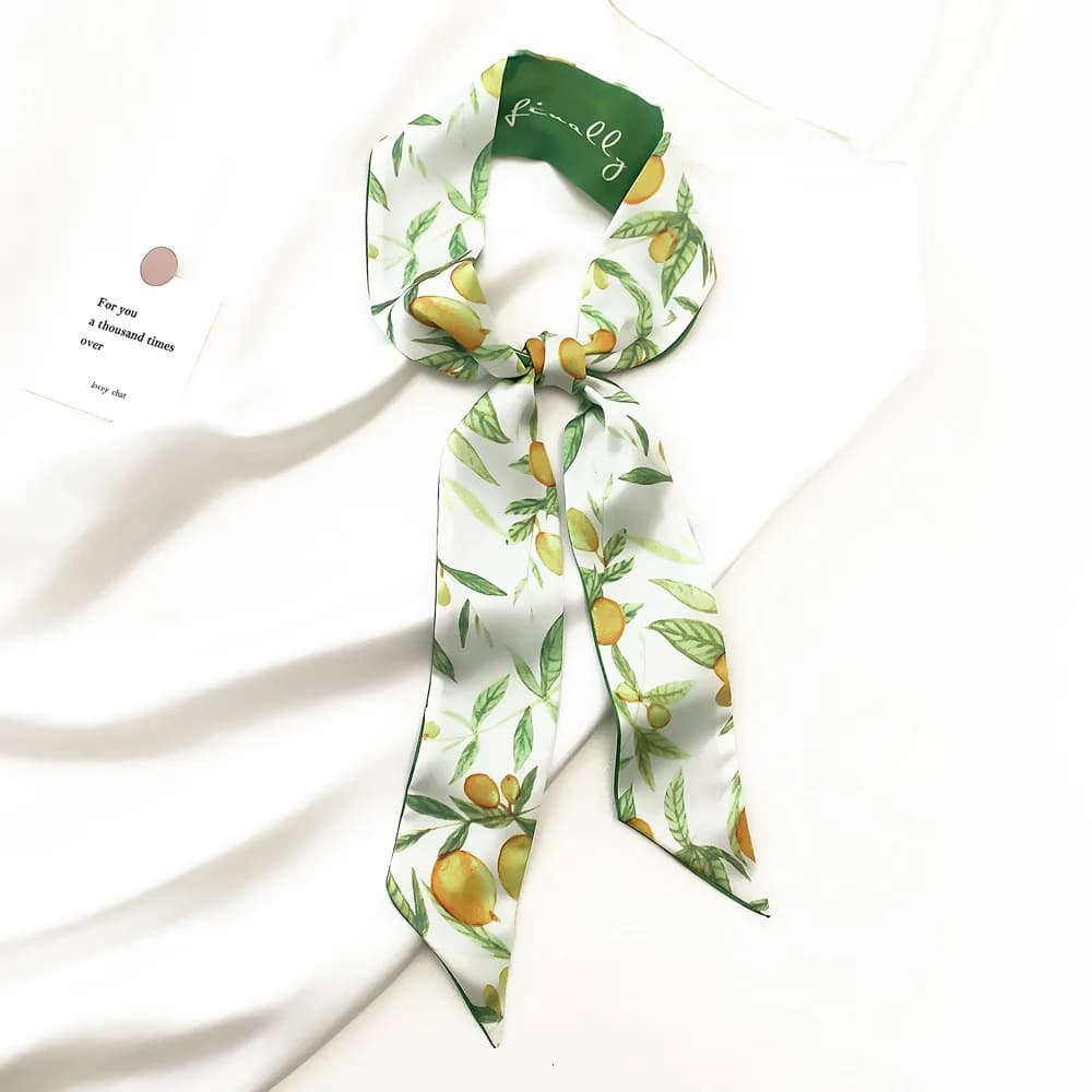 2025 Summer New Fresh Fruit Series Silk-like Satin Small Ribbon Women's Hair Band Arm Bag Scarf Twill Silk Scarf Headband
