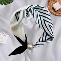 Women Satin Neck Scarf Choker, Black White Striped Small Scarf with Magnetic Big Pearl Buckle, Elegant Decorative Neck Band Acce