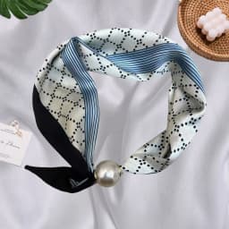 Women Satin Neck Scarf Choker, Black White Striped Small Scarf with Magnetic Big Pearl Buckle, Elegant Decorative Neck Band Acce