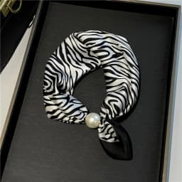 Women Satin Neck Scarf Choker, Black White Striped Small Scarf with Magnetic Big Pearl Buckle, Elegant Decorative Neck Band Acce