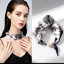 Women Satin Neck Scarf Choker, Black White Striped Small Scarf with Magnetic Big Pearl Buckle, Elegant Decorative Neck Band Acce