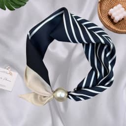 Women Satin Neck Scarf Choker, Black White Striped Small Scarf with Magnetic Big Pearl Buckle, Elegant Decorative Neck Band Acce
