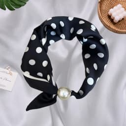 Women Satin Neck Scarf Choker, Black White Striped Small Scarf with Magnetic Big Pearl Buckle, Elegant Decorative Neck Band Acce