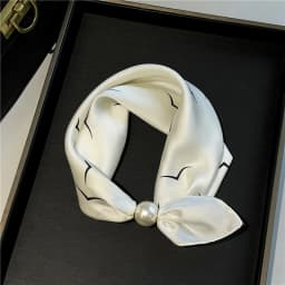 Women Satin Neck Scarf Choker, Black White Striped Small Scarf with Magnetic Big Pearl Buckle, Elegant Decorative Neck Band Acce