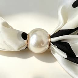 Women Satin Neck Scarf Choker, Black White Striped Small Scarf with Magnetic Big Pearl Buckle, Elegant Decorative Neck Band Acce