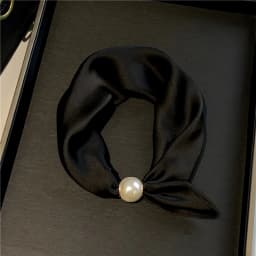 Women Satin Neck Scarf Choker, Black White Striped Small Scarf with Magnetic Big Pearl Buckle, Elegant Decorative Neck Band Acce