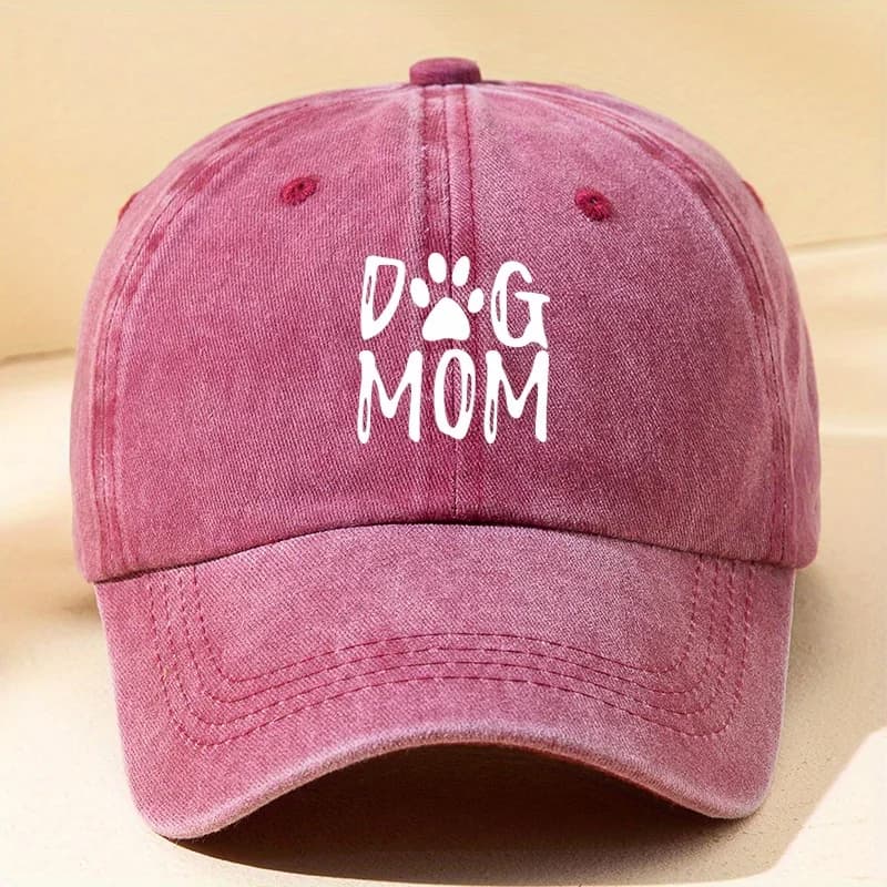 Classic washed retro dog mom printed baseball cap, outdoor casual sports sun hat, adjustable soft top duckbill cap