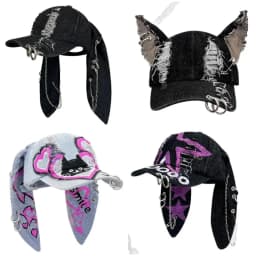 Rabbit Eared Cowboy Ripped Baseball Cap Dark Punk Hottie Photos Peaked Cap