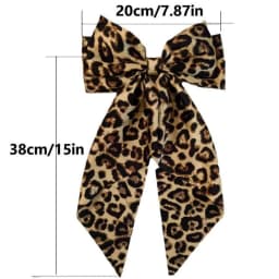 Set of 2 Satin Leopard Solid Color Bow Long Floating Spring Clip Headdress Hair Accessories Solid Color Leopard Boho