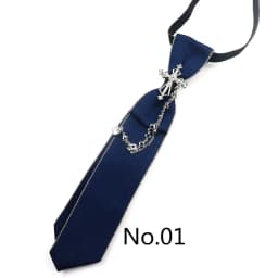 2025 New Luxury Ribbon Neckties Crystal Rhinestone Black Navy Ties For Men Women Brooch Lazy-ties School Uniform Collar Cravat
