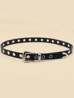 Classic Pu Material Black Belt Retro Hollow Women's Belt Punk Y2K Style Versatile Casual Decoration