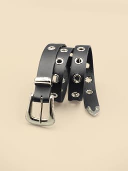 Classic Pu Material Black Belt Retro Hollow Women's Belt Punk Y2K Style Versatile Casual Decoration