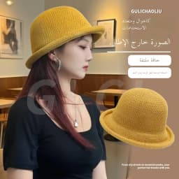 Casual Knitted Cotton Linen Bucket Hat Women's Fashionable Korean Style Curly Fisherman Cap Short Brim Versatile Leisure...