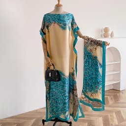 NEW Fashion Summer Dress With Big Scarf Dubai Turkey Kaftan Muslim Loose Abaya Women African Casual Maxi Peacock Shawl Robe