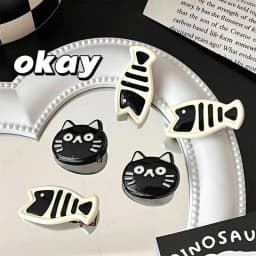 2pcs Cute cartoon black cat, small fish duckbill clip, hairpin hair accessory, sweet wind, forehead hair clip, edge clip
