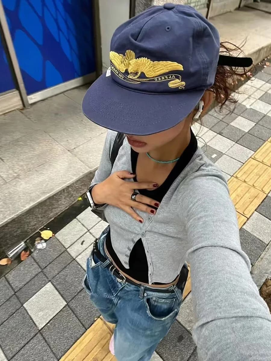 Retro American Baseball Cap Adjustable Wide Brim Women's Eagle Embroidery Sunshade Flat Cap Duckbill Hat Couple