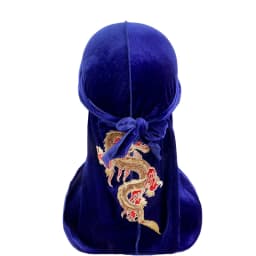 New Men's Dragon Pattern Velvet Durags Bandanas Headwear DuRag Turban Hat Headband Breathable Head Wraps With Extra Long Tail