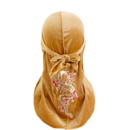 New Men's Dragon Pattern Velvet Durags Bandanas Headwear DuRag Turban Hat Headband Breathable Head Wraps With Extra Long Tail