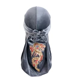 New Men's Dragon Pattern Velvet Durags Bandanas Headwear DuRag Turban Hat Headband Breathable Head Wraps With Extra Long Tail