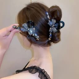 Elegant large acrylic bow hair clip with sparkling rhinestones - a fashionable solid color accessory for women and girls