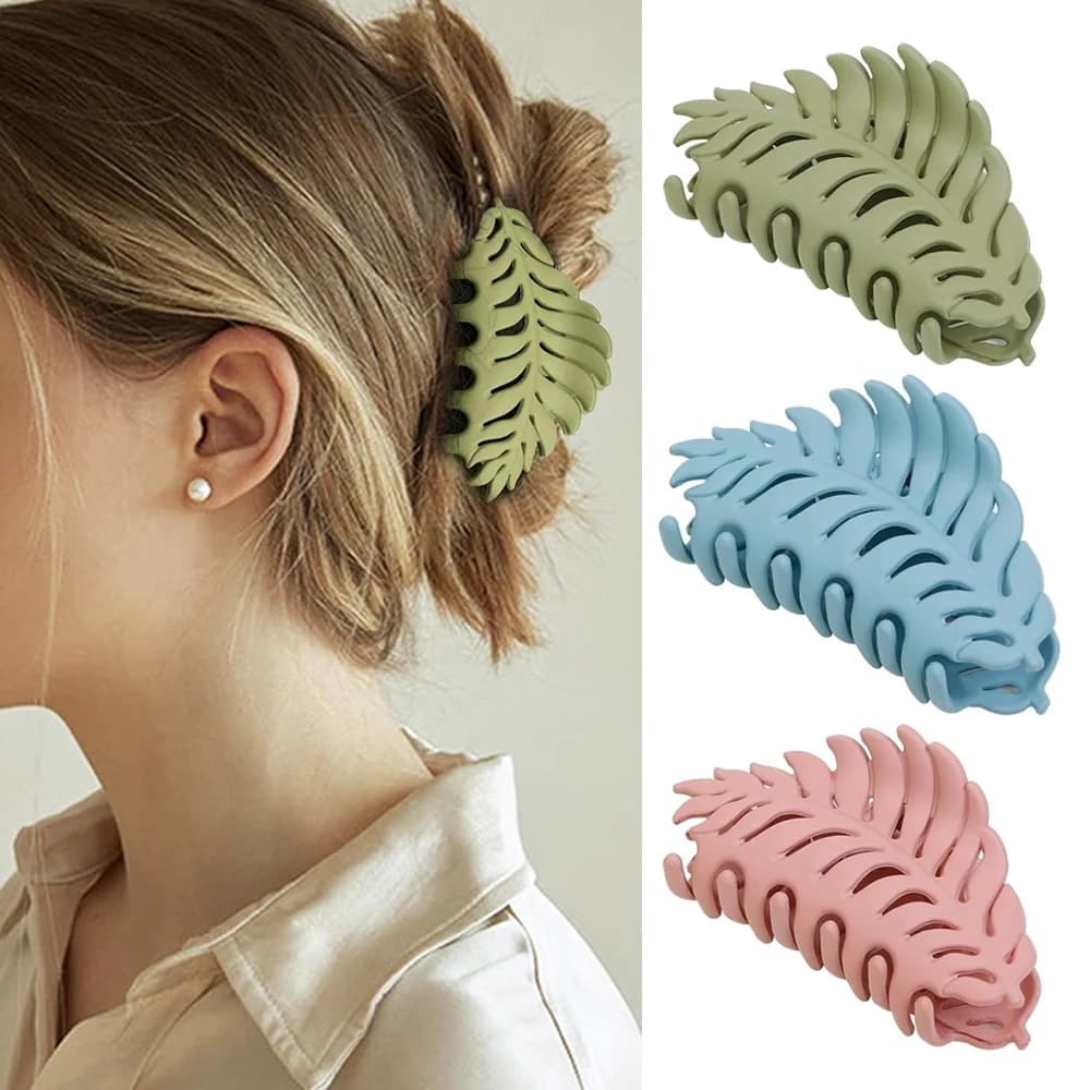 Fashion Acrylic Leaf Shaped Hair Claw Women Girls Non-Slip Large Strong Hold Shark Jaw Clips For Thick Long Hair Summer Headwear