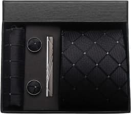 Luxury 8CM Men Silk Necktie Plaid&Check Ties Pocket Square Cufflink Tie Clip Gift Box Set For Man Groom Formal Business Jacquard