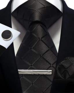 Luxury 8CM Men Silk Necktie Plaid&Check Ties Pocket Square Cufflink Tie Clip Gift Box Set For Man Groom Formal Business Jacquard