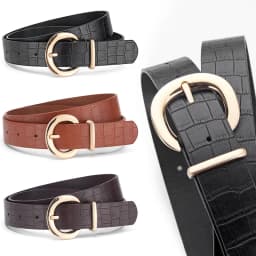 Fashionable Alligator Pattern Belts for Woman 105cm Durable PU Gold Color Buckle Belts Woman's Jeans Belts