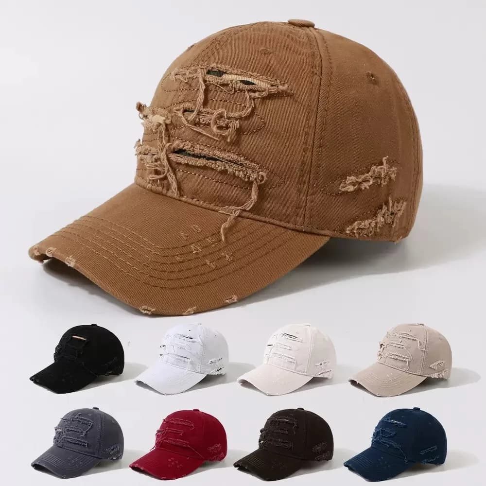 New Ripped Rimmed Baseball Hats for Men and Women Old Curved Brim Caps Personalized Casual Shade Outdoor Sunscreen Hip Hop Hats