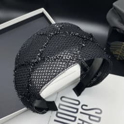 Spring/Summer Black Mesh Headband for Women Extra Wide Hairband Cross Design Elegant and Fashionable Hair Bands Shining Plaid