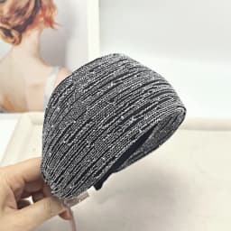 Spring/Summer Black Mesh Headband for Women Extra Wide Hairband Cross Design Elegant and Fashionable Hair Bands Shining Plaid