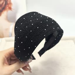 Spring/Summer Black Mesh Headband for Women Extra Wide Hairband Cross Design Elegant and Fashionable Hair Bands Shining Plaid