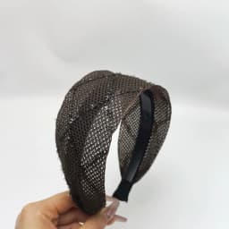 Spring/Summer Black Mesh Headband for Women Extra Wide Hairband Cross Design Elegant and Fashionable Hair Bands Shining Plaid