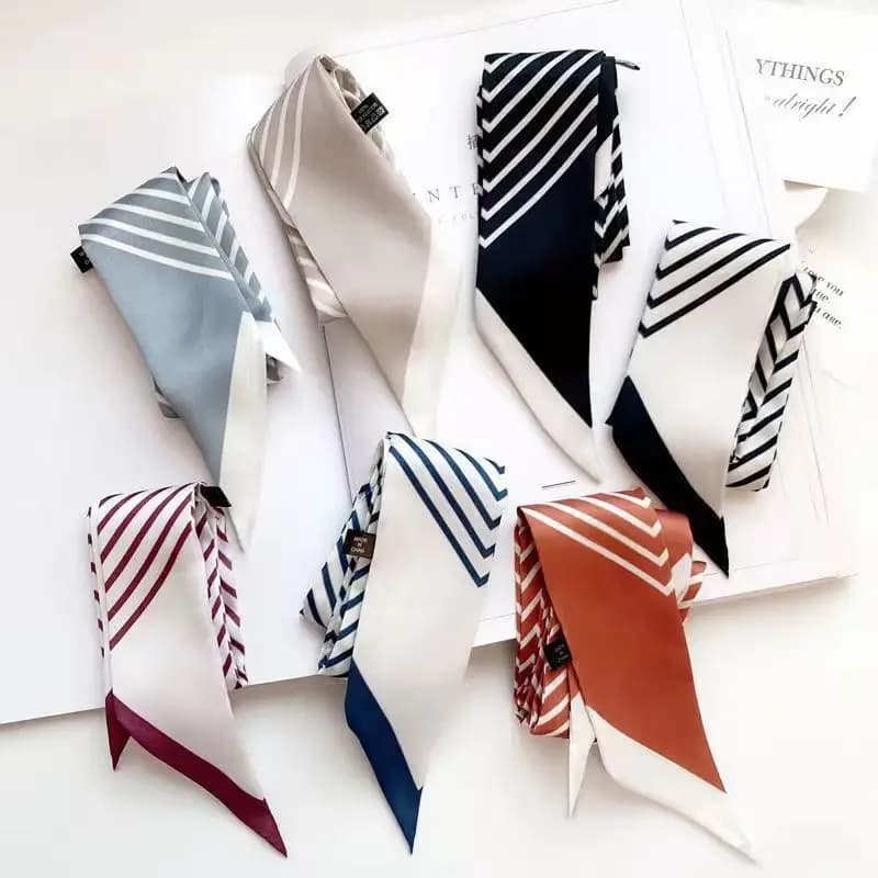 ins small silk scarf simple stripe women's for Women, Kawaii Aesthetic Hairband Style, Daily Office Party Holiday Gift Trendy