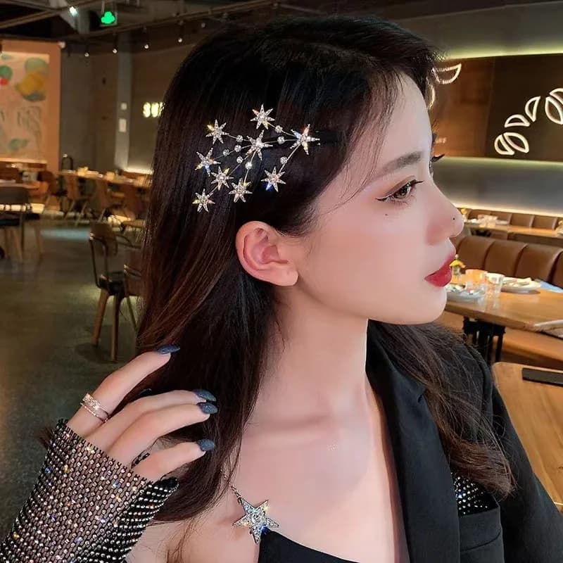 1pc New alloy starry hair clip with side bangs and broken hair clips, duckbill clip headband and hair accessories