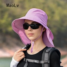 Summer Hat Women Outdoor UV Anti Neck Protection Sun Visor Men Fishing Hiking Wide Brim Shawl Sunscreen Ponytail Cap Undefined