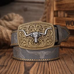 Men Women-Western-Cowboy-PU Leather-Belts - Vintage Belt Floral Engraved Buckle Belt for Jeans