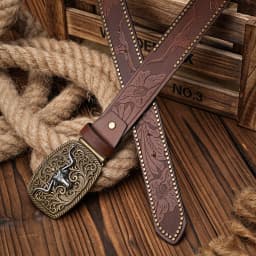 Men Women-Western-Cowboy-PU Leather-Belts - Vintage Belt Floral Engraved Buckle Belt for Jeans