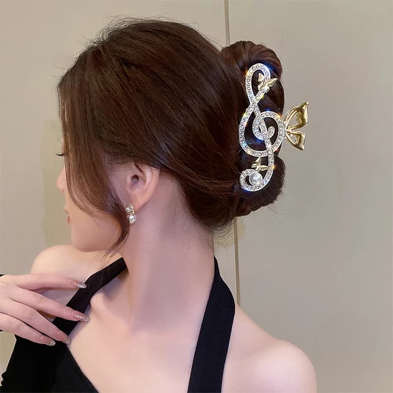 1pc Crystal Music Note Claw Clip Women's Large Elegant Rear Hairpin Luxury Minimalist Shark Clip