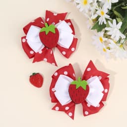 2Pcs Strawberry Hair Clip Sweet Polka Dot Ribbon Fashion Bow Barrettes For Girl Children Baby Trendy Korean Accessories Headwear
